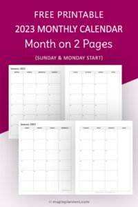 2023 Monthly Calendar Free Printable