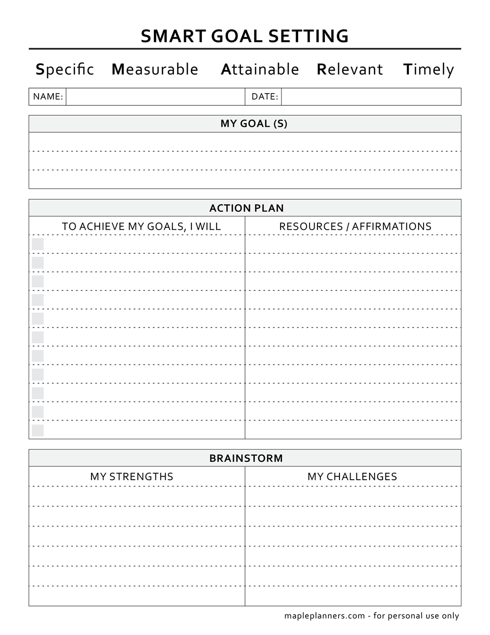 Goal Setting Template Printable