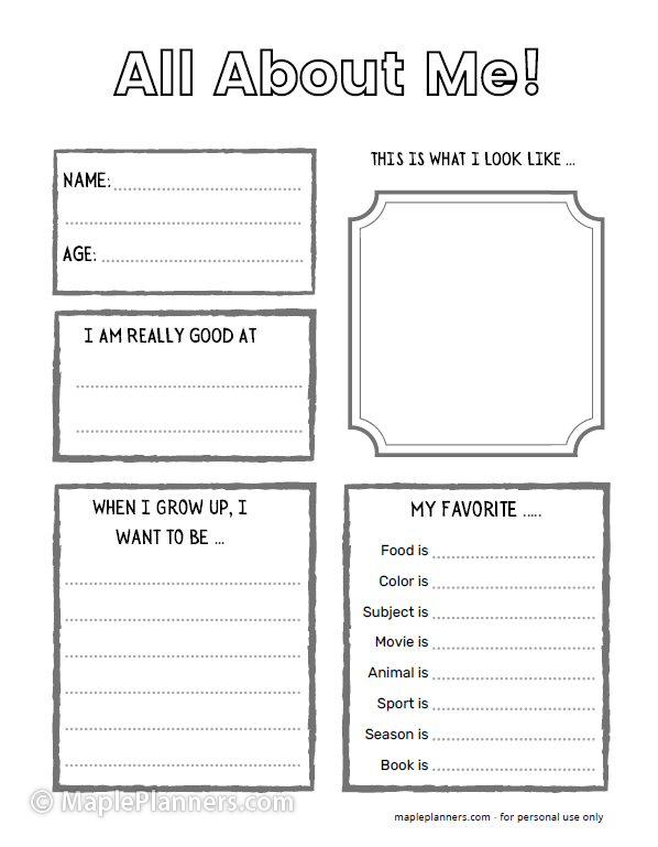 All About Me Printable Activity