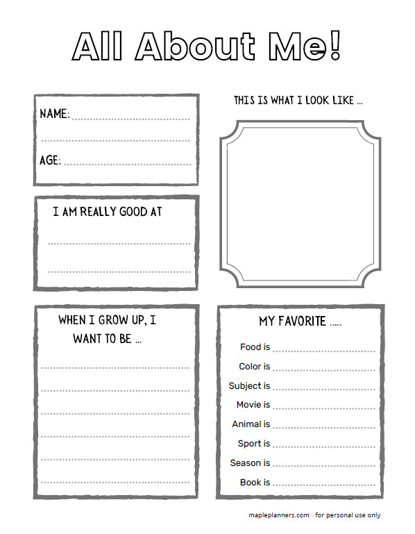 All About Me Printable Activity