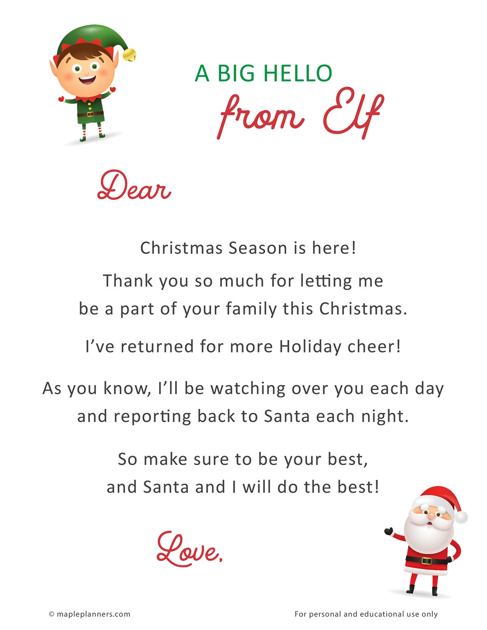 Elf's Arrival Letter Template