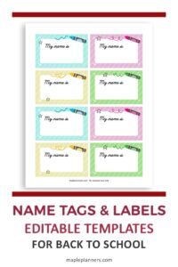 Printable Name Tags for Back to School