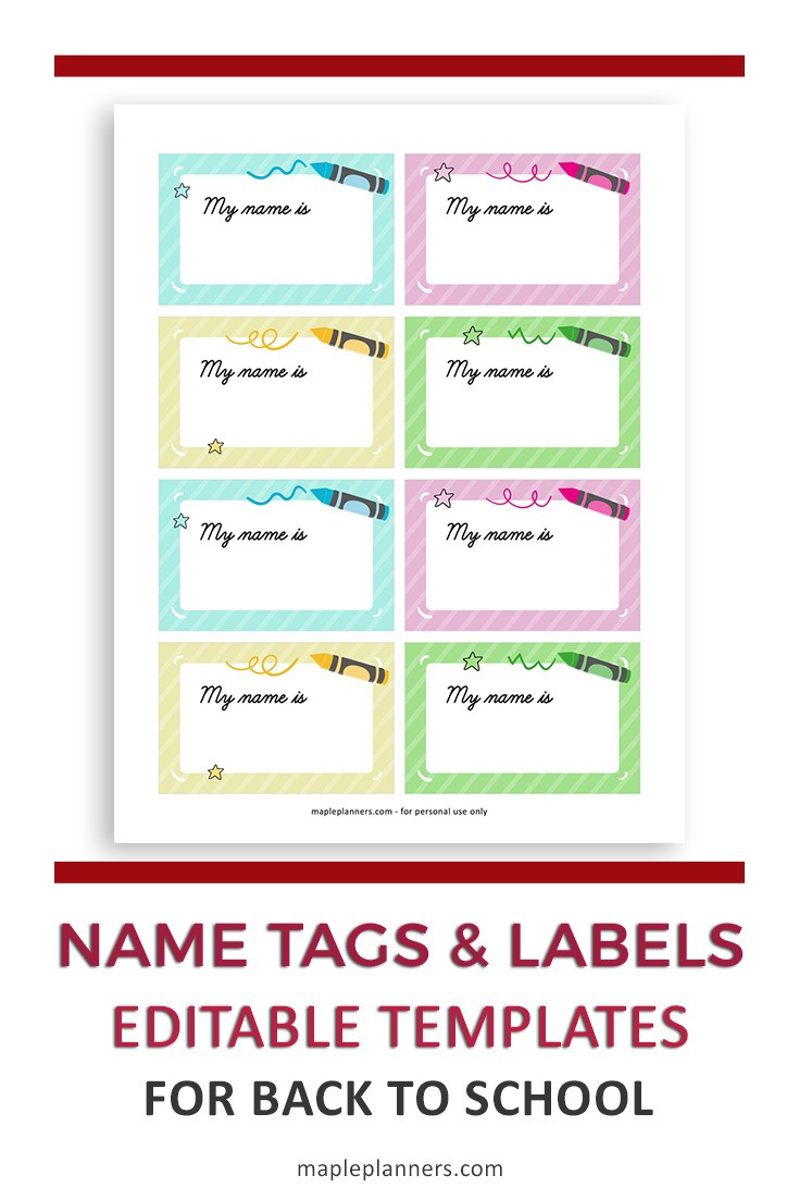 Name Tags for Back to School