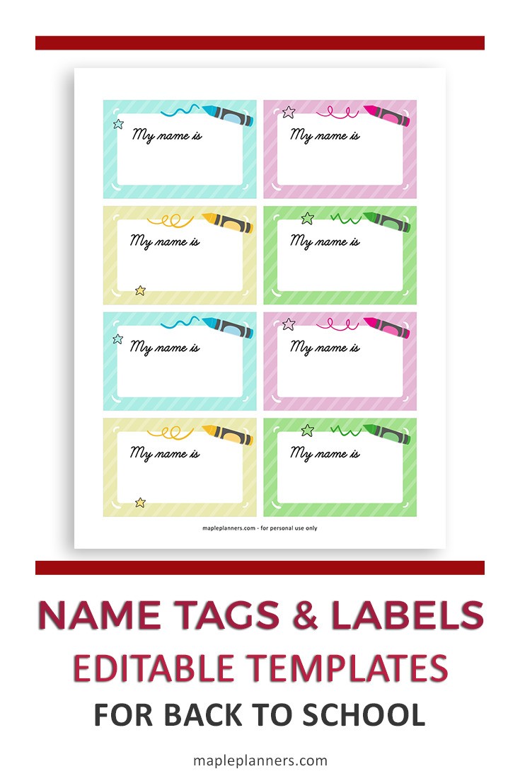 Printable Name Tags for Back to School Printable Name Tags for Back to School