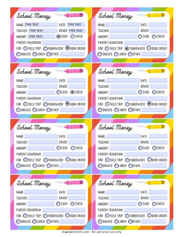 Editable School Money Labels