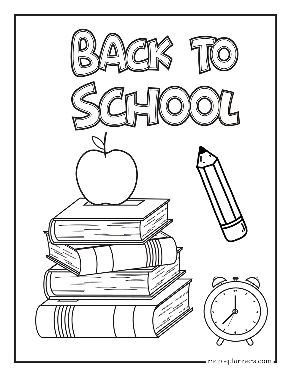 School Books, Pencil and Apple