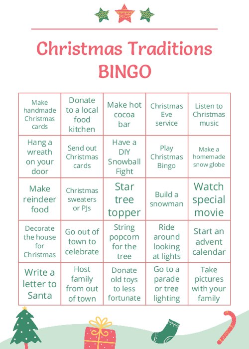 Christmas Traditions Bingo Printable