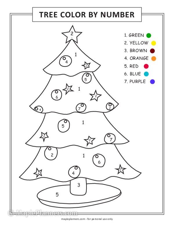Christmas Tree Color by Number Sheet
