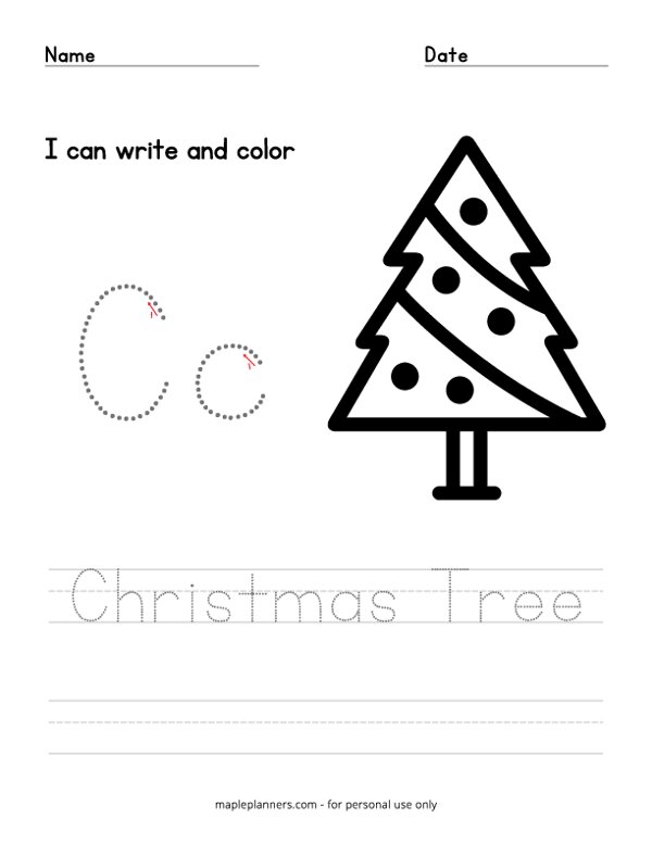 Christmas Tree Trace and Color