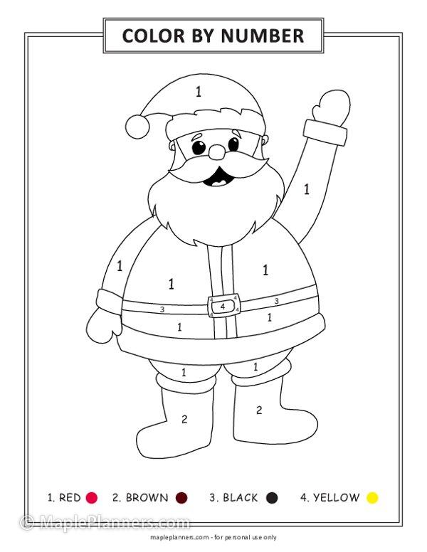Santa Claus Color by Number Worksheet