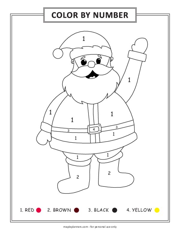 Santa Claus Color by Number Worksheet