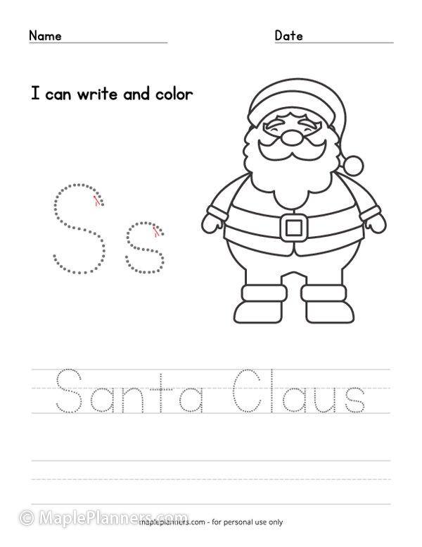 Santa Claus Coloring and Tracing Sheet