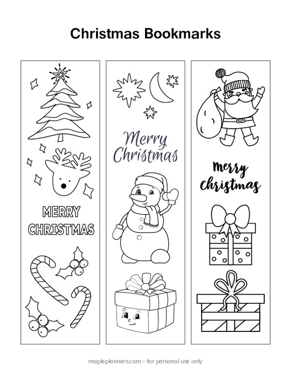 Christmas Bookmarks to Color