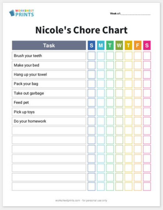 Make your own Weekly Chore Chart