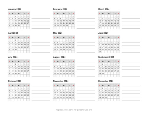 Make Your Own Twelve Months Calendar Printable Notes Section