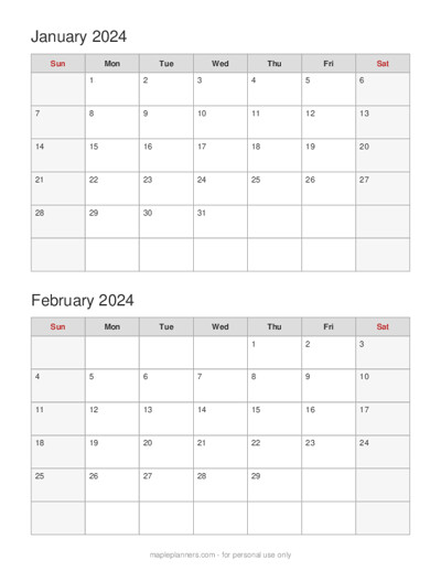 Make your own Two Month on a Page Calendar