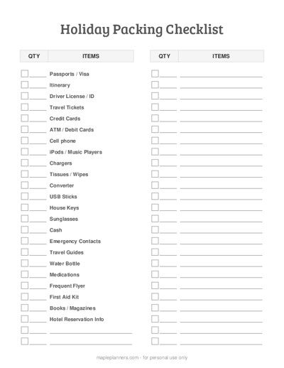 Holiday Packing Checklist Template Maker