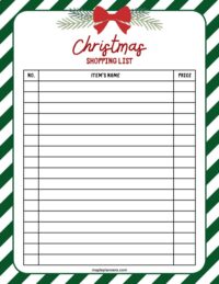 20 Free Printable Christmas Lists - Christmas Shopping List 5 200x259 
