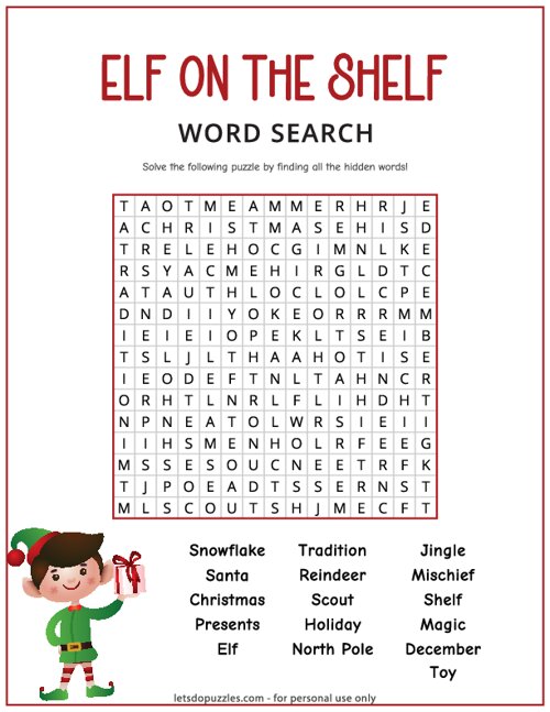 Elf on the Shelf Word Search
