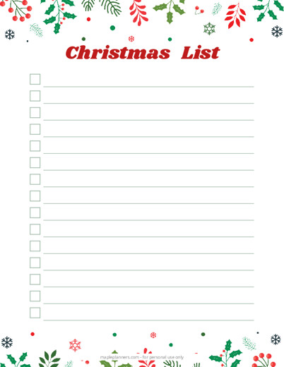 Free Printable Christmas List Templates