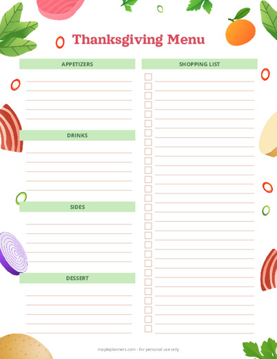 Free Thanksgiving Menu Planner Templates