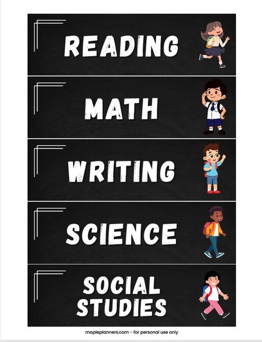 Chalkboard Subject Area Labels Printables
