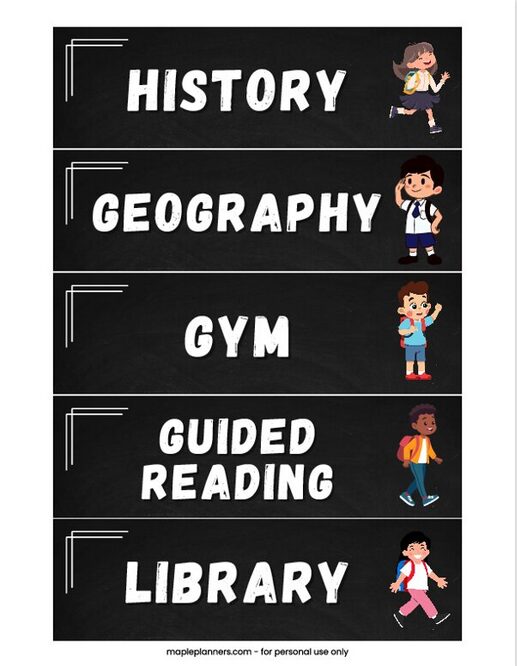Chalkboard Subject Area Labels Printables