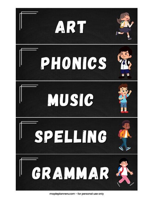 Chalkboard Subject Area Labels Printables